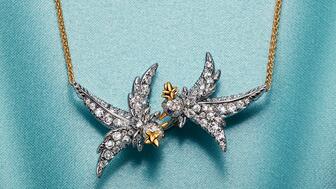 A “Bird on a Rock by Tiffany” pendant in platinum and 18-karat yellow gold with diamonds and sapphire accents ($35,000). Tiffany & Co. is part of LVMH’s jewelry portfolio, alongside Bulgari, Chaumet, Repossi, and more. (Image courtesy of Tiffany & Co.) Tiffany & Co. Bird on a Rock pendant