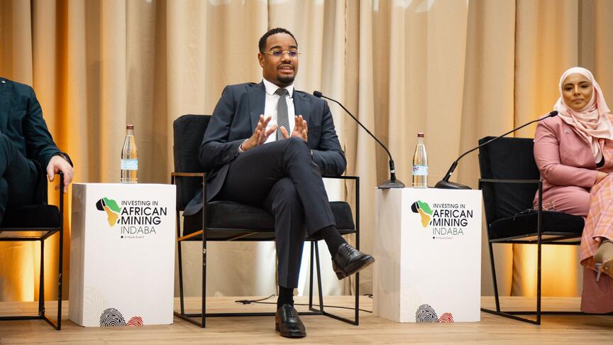 Endiama Commercial Director Elton Escrivão, pictured center at the 2026 African Mining Indaba held earlier this year, sat down with National Jeweler’s editor-in-chief in Las Vegas to discuss diamond mining and exploration in Angola, and the country’s desire to expand beyond diamond production. Endiama Commercial Director Elton Escrivão at the 2026 African Mining Indaba