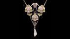 A silver floral pendant, circa 1900, with plique-à-jour enamel, a pearl, and a paste gem, by German jeweler Levinger & Bissenger from the Richard H. Driehaus collection. It is one of several jewels that will be on display at the “Chicago Collects: Jewelry in Perspective” exhibition at the Oshkosh Public Museum this fall. (Image credit: Michael Tropea) Levinger & Bissenger silver floral pendant