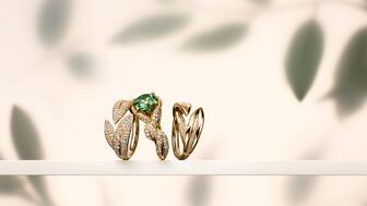 A selection of rings, including one set with a “Pacific Green” lab-grown diamond, from Brilliant Earth’s second collection with late conservationist Jane Goodall. The retailer posted 6 percent year-over-year sales growth in Q2. Brilliant Earth Jane Goodall collection rings