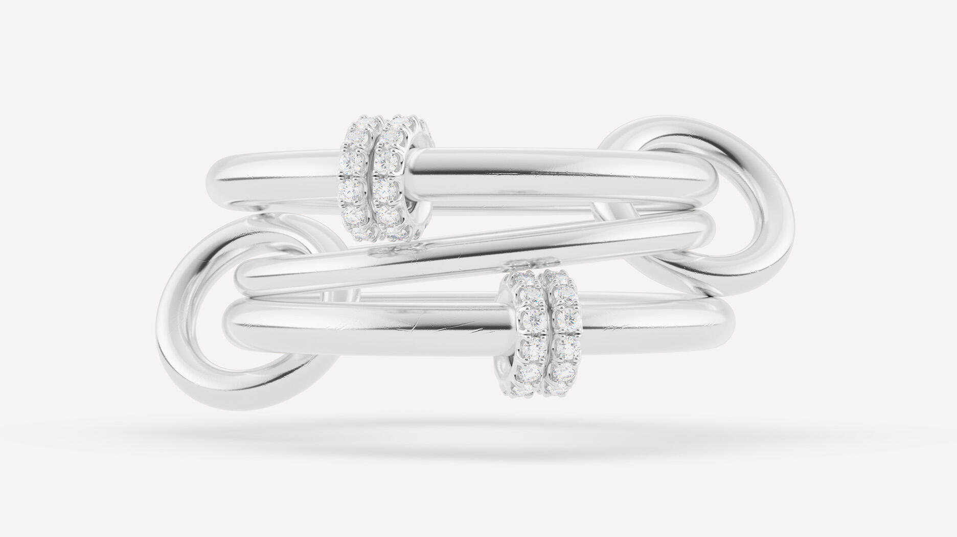 The “Jovie” ring from Spinelli Kilcollin’s soon-to-be-released “Wren” collection features sterling silver accented by pavé diamonds ($2,300). Spinelli Kilcollin’s signature linked-ring style is popular, leading to influencers promoting “dupes” on social media. Spinelli Kilcollin Jovie Ring