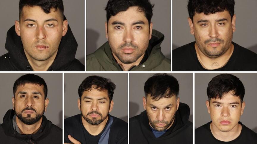 Authorities arrested the above seven suspects in connection with the burglary of a jewelry store in Glendale, California. Suspects in Glendale burglary
