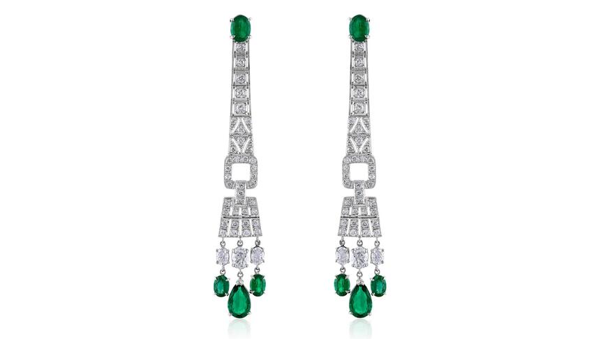 Mindi Mond New York emerald shoulder duster earrings 