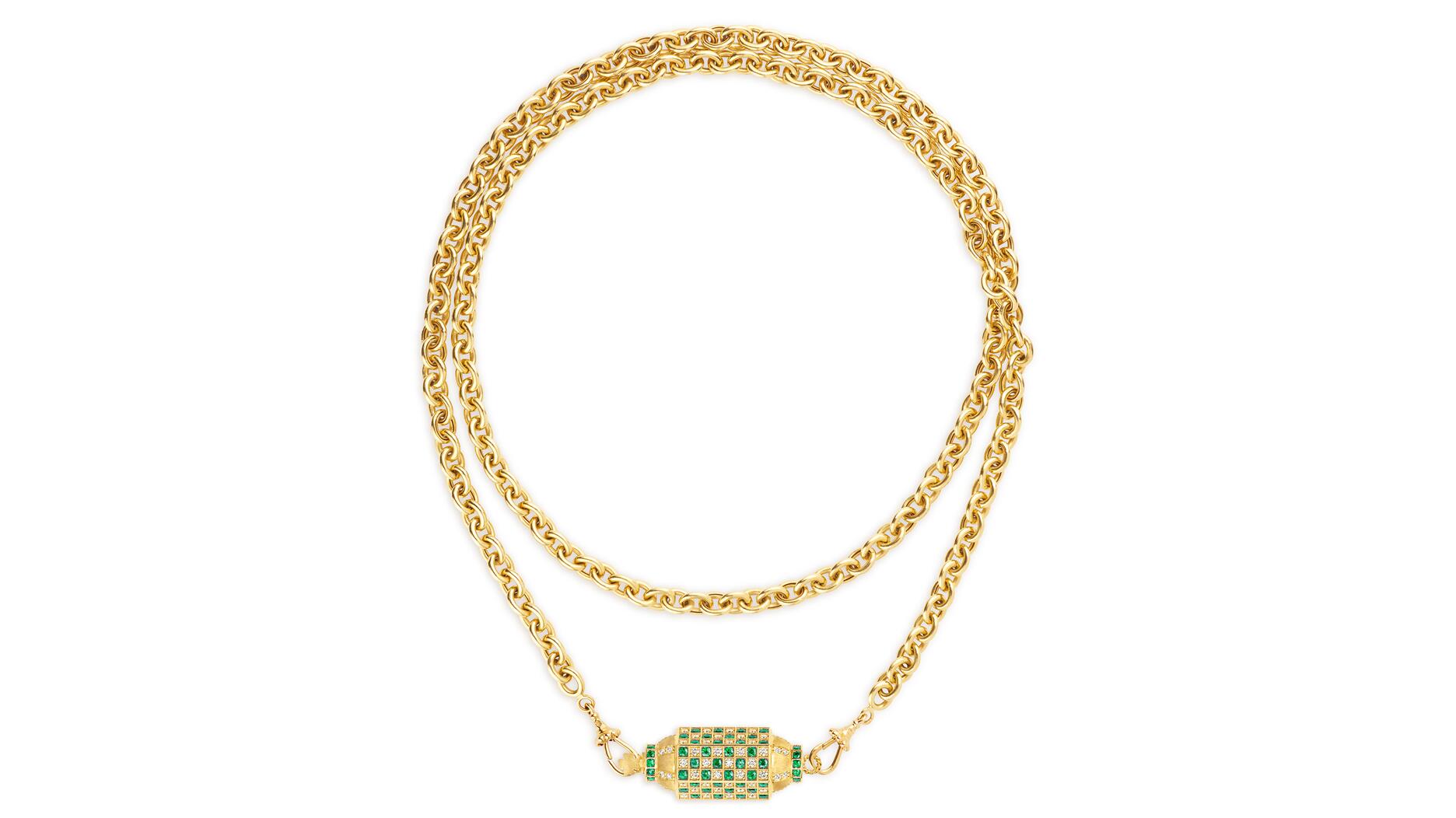 This edition of Amanda’s Style File features 16 pieces of jewelry designed to wrap around the finger, wrist, or neck, like this Marie Lichtenberg diamond and emerald locket on the 18-karat gold “Rosa” chain, which can be double wrapped. Marie Lichtenberg emerald and diamond locket on the 18-karat gold “Rosa” chain