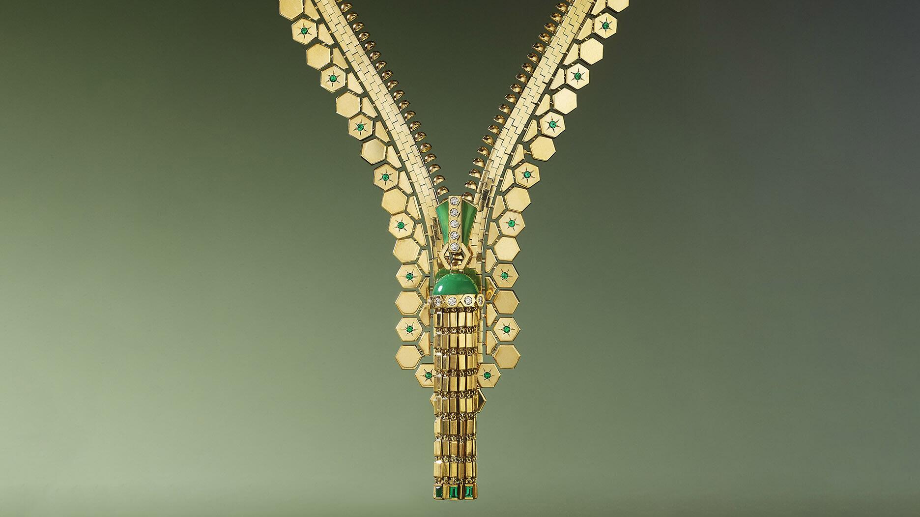 A Van Cleef & Arpels “Ludo Hexagone Zip” necklace, a highlight of the collection, is estimated to fetch up to $300,000 at Christie’s Magnificent Jewels auction on Dec. 10. Van Cleef & Arpels zipper necklace Christies