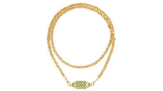 Marie Lichtenberg emerald and diamond locket on the 18-karat gold “Rosa” chain