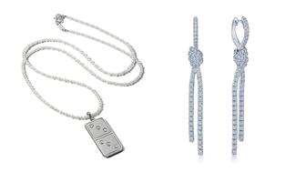 Retrouvaí Classic Diamond Domino Necklace and Kwait Entwine Platinum and Diamond Drop Earrings