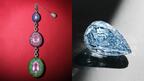 A reversible pendant-brooch by JAR (left) and a 3.48-carat fancy intense blue diamond (right) were among the standout pieces at Sotheby’s first jewelry sales at the Breuer building in Manhattan, its new global headquarters. JAR pendant brooch, fancy intense blue diamond
