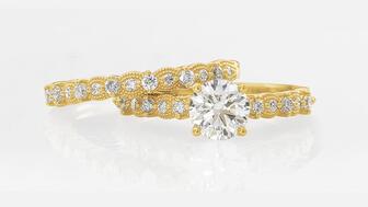 Rio Grande Millgrain Wedding band and Round Diamond Engagement Ring