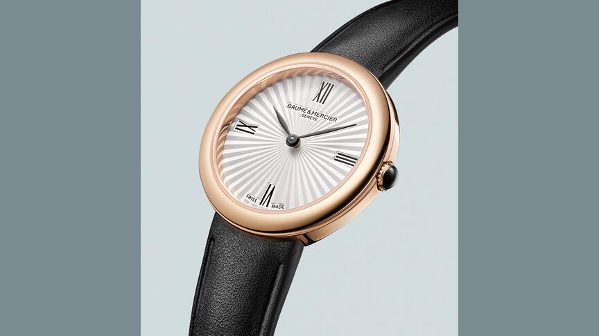 A Joia de Baume & Mercier 10849 28 mm watch with a silvery sunburst dial and black calfskin strap ($1,450). Richemont sold the watch brand to Damiani Group for an undisclosed amount. (Image courtesy of Baume & Mercier’s Facebook page) Baume & Mercier watch