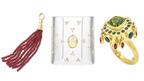 Itä Aguaviva Tassel Pendant, Ashaha Anzar Cuff, Cultus Artem Quetzal Ring
