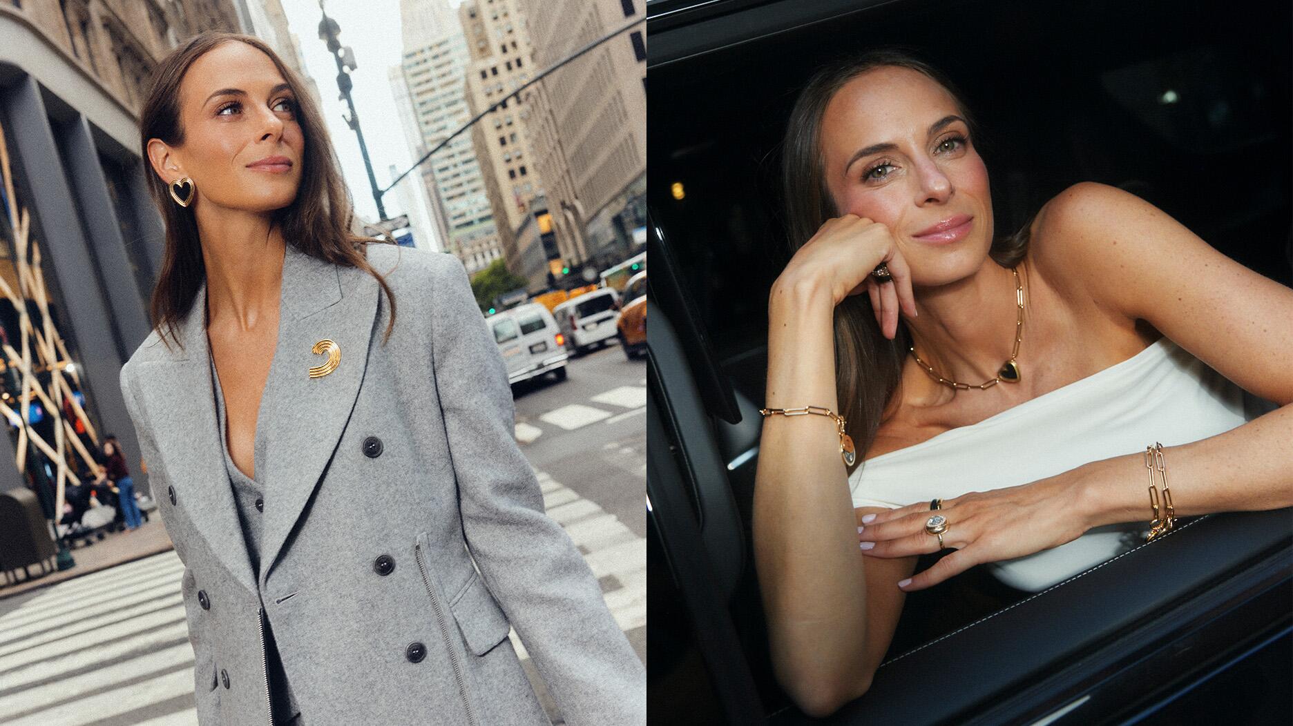 The “All Hours: Stephanie Gottlieb Fine Jewelry x Oak and Luna” capsule collection features sterling silver and yellow gold vermeil jewelry. Stephanie Gottlieb is pictured wearing pieces from the collection. All Hours: Stephanie Gottlieb Fine Jewelry x Oak and Luna Campaign Imagery