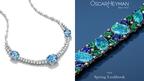 Pictured at left is one of the pieces featured in Oscar Heyman’s spring catalog, an aquamarine and diamond necklace ($240,000), and at right is the cover jewel, a platinum bracelet set with 20 pear-shaped emeralds, 10 sapphires, 10 oval-cut opals, and 44 diamonds ($300,000). Oscar Heyman Spring Catalog Aquamarine and Diamond Necklace and Platinum Opal, Sapphire, Emerald, Diamond Bracelet