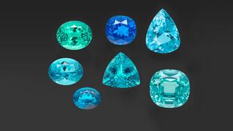A group of Paraiba tourmalines, two of which are possibly from Ethiopia 