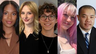 The recipients of the MJSA “Future of Jewelry Making” scholarship are (from left to right) Lianna Carter, Lauren Edwards, Thomas Koslowski, Erin Perry, and Heran Wang. Lianna Carter, Lauren Edwards, Thomas Koslowski, Erin Perry, Heran Wang