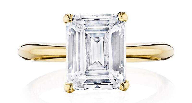 This emerald-cut diamond and 18-karat yellow gold “Founder’s Ring RoyalT” ring from Tacori is similar to Maria Sharapova’s engagement ring. 20210114_Tacori.jpg