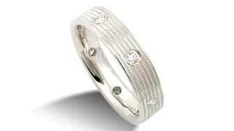 Chris Ploof Modern Electrum Collection Milgrain Rows and Diamonds Ring