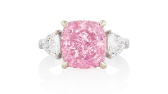 This 6.95-carat fancy vivid purplish pink diamond is the highlight of Phillips’ upcoming auction in Geneva. Fancy vivid purplish pink diamond