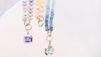 Hyacinth Charm on Hackmanite Bead Strand, Peach Opal Bead Strand, Hydrangea Charm on Aquamarine Bead Strand