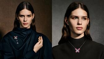 The pieces in Graff’s capsule collection can be worn as a jabot pin like the “Seraphina” brooch (left) or as a pendant seen with the “Lina” brooch (right). All pieces are price upon request. Graff Seraphina Brooch and Lina Pendant