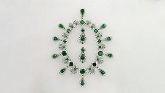 This emerald necklace and earring suite belonged to Marie-Louise, Duchess of Parma, and was one of the eight pieces of jewelry stolen in last week’s heist at the Louvre Museum. Suspects involved in the heist were arrested Saturday; investigators are still looking for the stolen jewels. (© RMN - Grand Palais (Musée du Louvre), Jean-Gilles Berizzi) Marie Louise’s emerald necklace and earrings stolen in the heist at the Louvre Museum