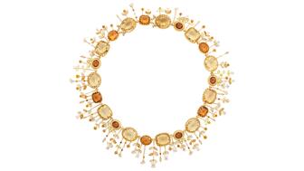 One of the 15 Amanda’s Style File selects is Mellerio’s “Jardin Pierreries” necklace with citrines, yellow sapphires, spessartites, and diamonds set in 18-karat yellow gold ($245,310) Mellerio Jardin Pierreries Necklace