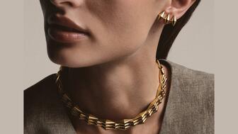 A campaign image from LVMH-owned Bulgari’s new “Vimini” collection. LVMH posted declining sales in Q1, but said its jewelry brands, including Bulgari and Tiffany & Co., performed well. Model wearing Bulgari Vimini necklace and earrings