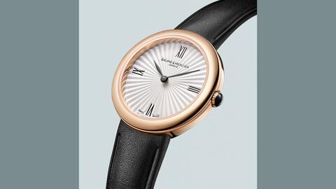A Joia de Baume & Mercier 10849 28 mm watch with a silvery sunburst dial and black calfskin strap ($1,450). Richemont sold the watch brand to Damiani Group for an undisclosed amount. (Image courtesy of Baume & Mercier’s Facebook page) Baume & Mercier watch