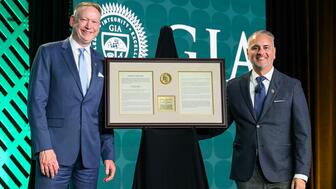 John Carter (right) presented the 2026 Robert M. Shipley Award to R. Michael Richards (left) on Wednesday during AGS Conclave, held in Orlando, Florida. John Carter and Michael Richards