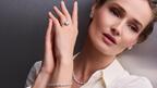 Woman wearing Blue Nile Royal Asscher jewelry