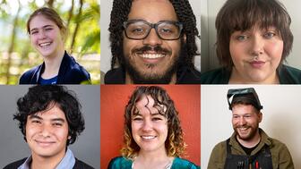 The six recipients of the scholarship are, from top left, Amelia Zavagnin, Ron White, Kylie Weinzierl and, from bottom left, William Lew, Camille Richard, and Aaron Taylor. TJS scholarship winners 2026
