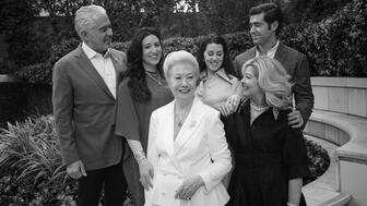 At center is Giustina Pavanello Rahaminov, with daughter Tamara Rahaminov Goldfiner to her right. Back row, from left to right, are Amir Goldfiner, Nicol Goldfiner Barlev, Melanie Goldfiner Goldberg, and Joshua Goldfiner. Rahaminov Diamonds Matriarch Campaign