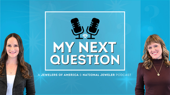 “My Next Question: The Podcast” graphic featuring Amanda Gizzi and Michelle Graff