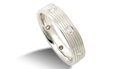 Chris Ploof Modern Electrum Collection Milgrain Rows and Diamonds Ring
