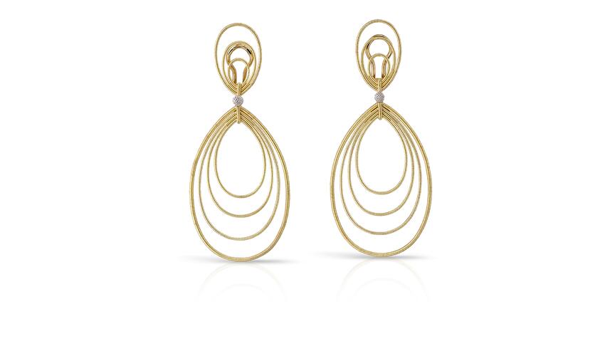 A pair of earrings from Richemont-owned Buccelatti’s “Hawaii” collection. Richemont’s sales rose 5 percent in its fiscal year ended March 31, boosted by its jewelry brands. Buccellati Waikiki gold and diamond earrings