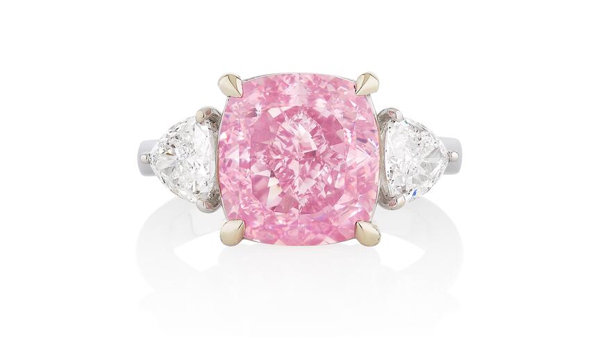 This 6.95-carat fancy vivid purplish pink diamond is the highlight of Phillips’ upcoming auction in Geneva. Fancy vivid purplish pink diamond
