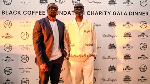Kealeboga Pule (left), co-chair of the Diamonds Do Good beneficiary committee, and South African musician Black Coffee, pose together. DDG has pledged its support to the musician’s Gift of Sight initiative. Kealeboga Pule and Black Coffee