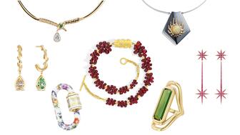 Associate Editor Natalie Francisco’s favorite Piece of the Week selections for 2025 include (clockwise from top right) pieces by Renato Cipullo, Robinson Pelham, Löf, Hernsdorf, Marla Aaron, Vanessa Fernandez Studio, and Ashley Zhang Jewelry. Ashley Zhang Jewelry Snake Necklace, Renato Cipullo Hematite Blaze Necklace, Vanessa Fernandez Studio Curva Wrap Hoops, Hernsdorf Tears of Aphrodite Necklace, Robinson Pelham Tsar Star Earrings, Marla Aaron Nymphenburg Lock, Lof The Valentine Ring