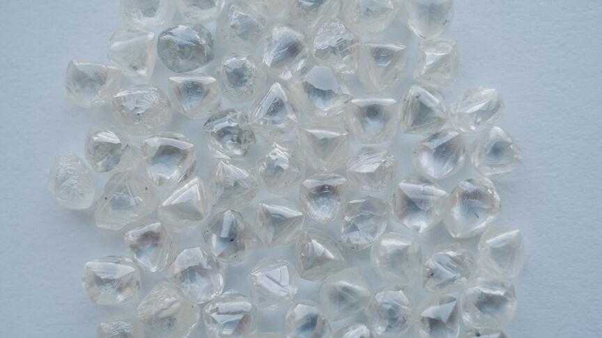 Stock image of rough diamonds from the Kimberley mine 