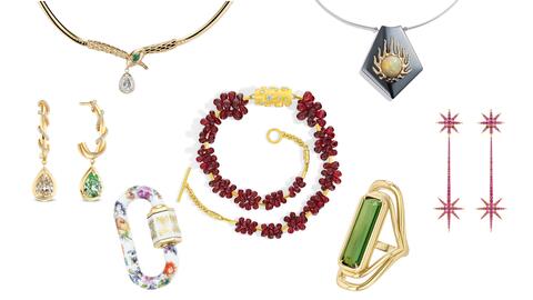 Ashley Zhang Jewelry Snake Necklace, Renato Cipullo Hematite Blaze Necklace, Vanessa Fernandez Studio Curva Wrap Hoops, Hernsdorf Tears of Aphrodite Necklace, Robinson Pelham Tsar Star Earrings, Marla Aaron Nymphenburg Lock, Lof The Valentine Ring 