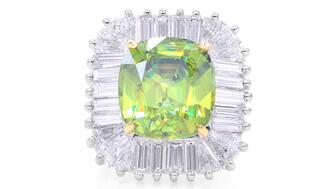 Oscar Heyman Yellow Green Sphene and Diamond Ring