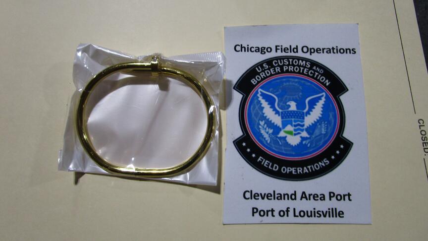 This fake Cartier “Juste Un Clou” bracelet was among the pieces customs agents seized in Louisville, Kentucky, last week. Agents intercepted more than 2,000 pieces that would have been worth $25 million if genuine. CBP said it destroys a “vast majority” of the counterfeit jewelry it seizes. (Photo courtesy of U.S. Customs and Border Protection) Counterfeit Cartier “Juste Un Clou” bracelet