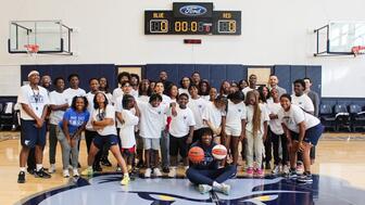 Sissy’s Log Cabin partnered with the NBA’s Memphis Grizzlies and local nonprofit Streets Ministries to provide more than 30 students with an afternoon of hands-on instruction with Grizzlies player GG Jackson and Junior Grizzlies coaches, pictured above, as well as dinner, school supplies, t-shirts, and signed posters. Sissy’s Log Cabin Back to School and Bling
