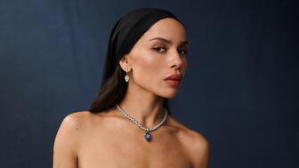 Zoë Kravitz Wearing Jessica McCormack Tempest Sapphire Pendant and Tempest Diamond Necklace