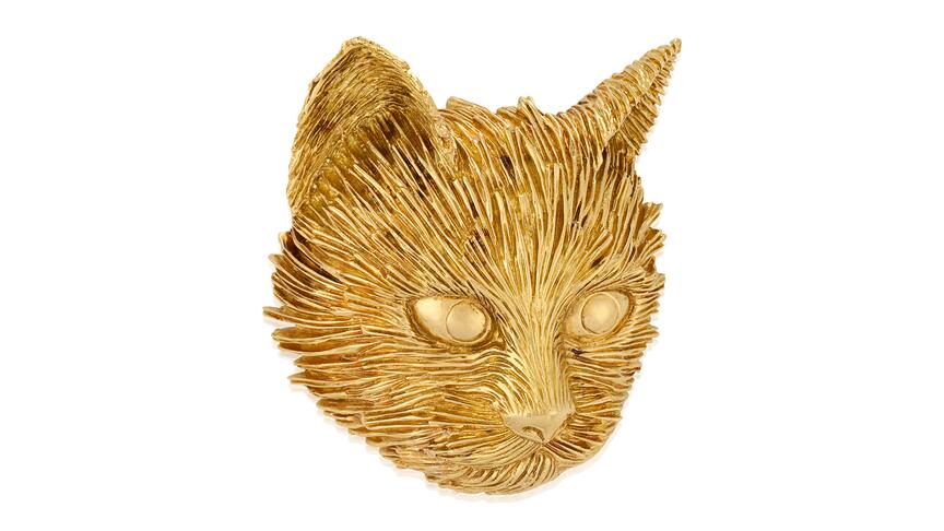 Tiffany gold cat pin Sandy Lerner