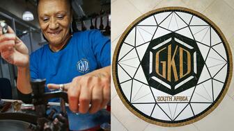 Woman working at bruting machine, seal at new Grandview Klein factory in South Africa
