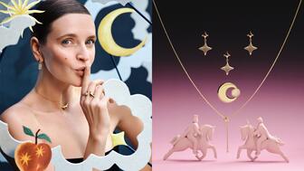 The “Once Upon a Time” collection includes pieces inspired by an enchanted mirror, a magic egg, a bird girl, and the sun, moon, and stars. Guzema Once Upon a Time Collection Campaign