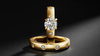 “Storied Diamond Desert Sands of Eternity” engagement ring and wedding band 