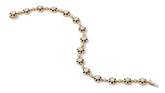 A highlight of State Property’s “Lorenz” capsule, the newest addition to “The Voyager” collection, is this station bracelet featuring 0.93 carats of diamonds accented by jet black enamel in 18-karat yellow gold ($8,105). State Property Lorenz Station Bracelet