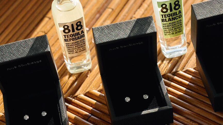 The giveaway includes a pair of 3-carat round lab-grown diamond studs for a bride-to-be and up to seven pairs of 1-carat lab-grown diamond studs for their bridal party from Ring Concierge, as well as 818 hats, totes, and merchandise signed by Kendall Jenner. Ring Concierge x 818 Tequila Bridal Giveaway
